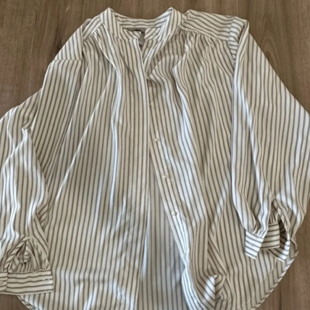 H&M Striped Light Grey and Beige Work Blouse- Size S - Picture 1 of 4